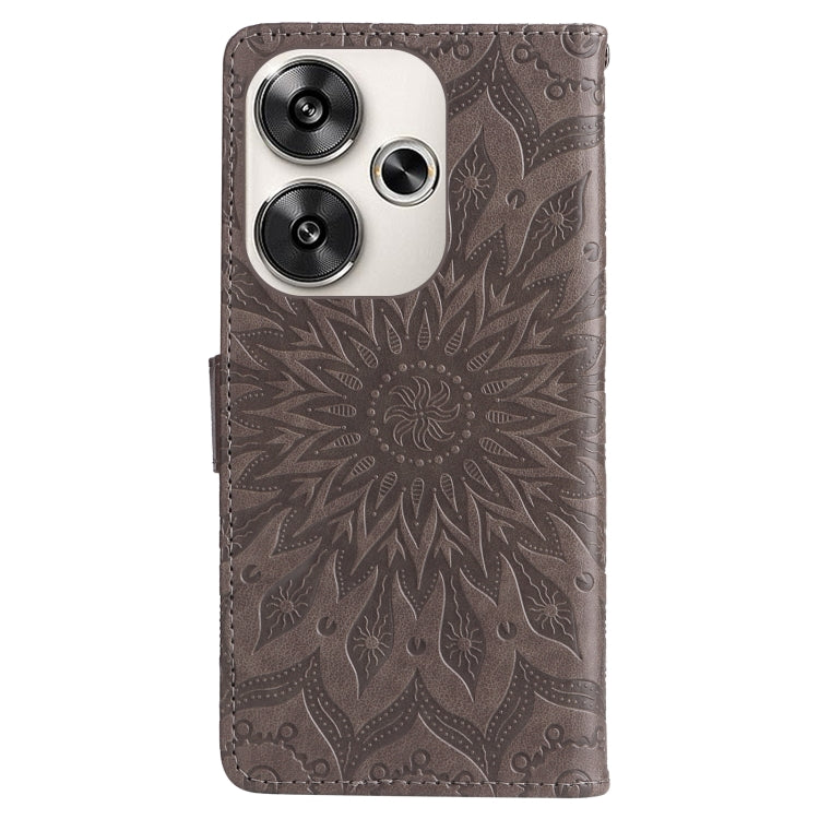 For Xiaomi Poco F6 Embossed Sunflower Pattern Flip Leather Phone Case