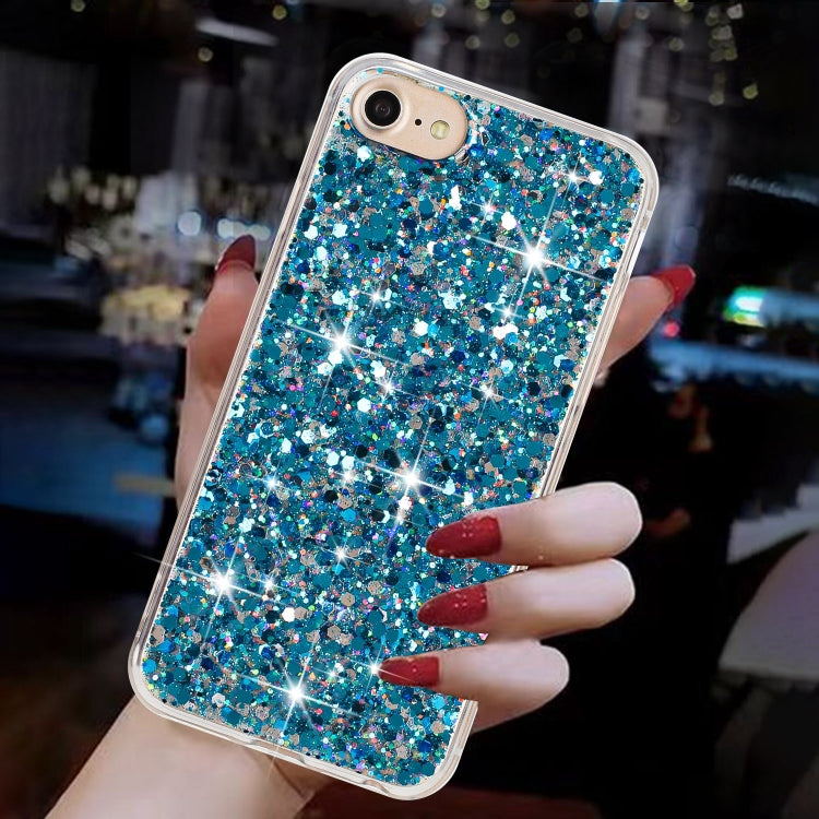 For iPhone 8 / 7 Transparent Frame Glitter Powder TPU Phone Case