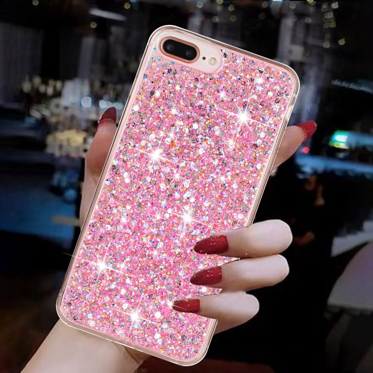 For iPhone 8 Plus / 7 Plus Transparent Frame Glitter Powder TPU Phone Case