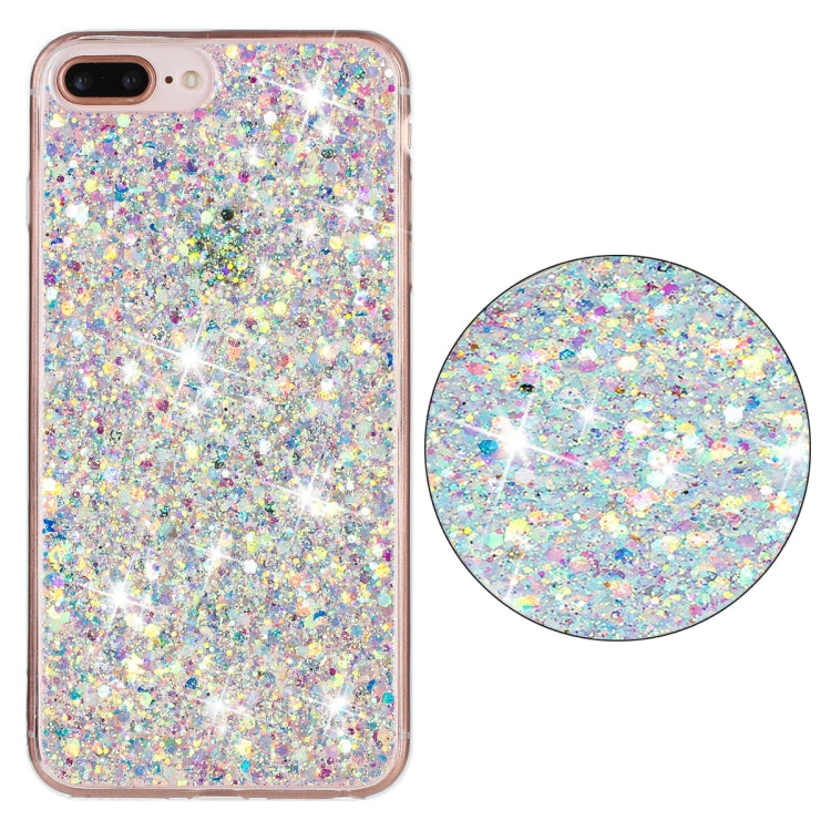 For iPhone 8 Plus / 7 Plus Transparent Frame Glitter Powder TPU Phone Case