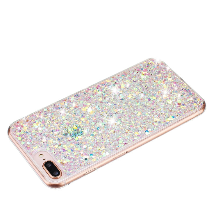 For iPhone 8 Plus / 7 Plus Transparent Frame Glitter Powder TPU Phone Case