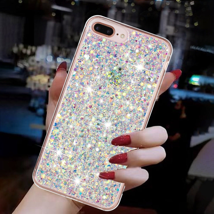 For iPhone 8 Plus / 7 Plus Transparent Frame Glitter Powder TPU Phone Case