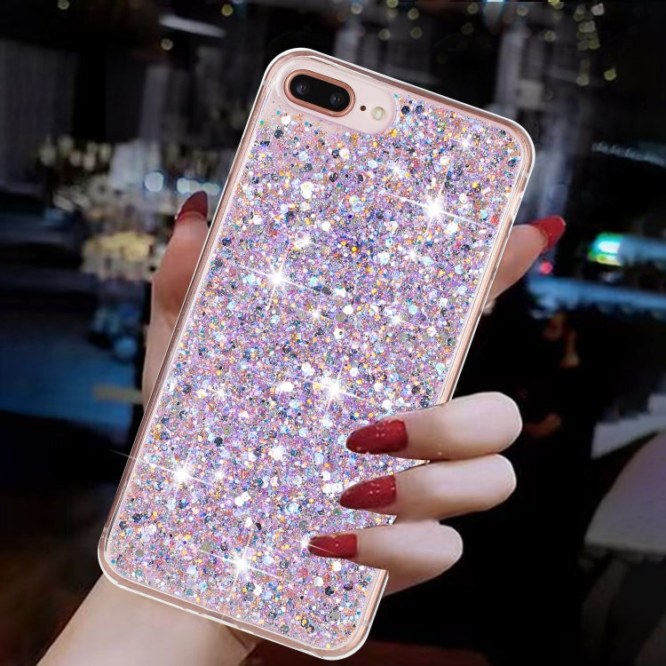 For iPhone 8 Plus / 7 Plus Transparent Frame Glitter Powder TPU Phone Case
