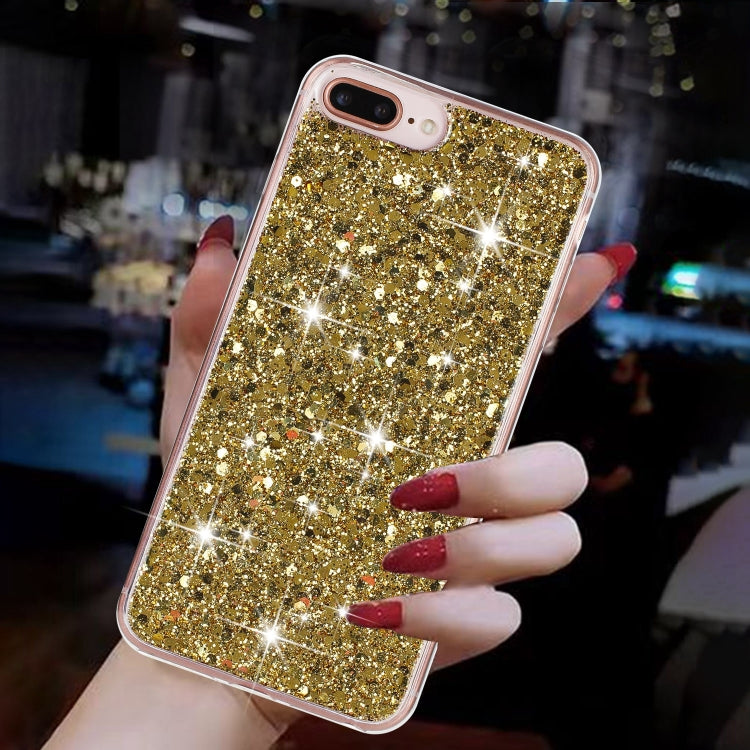 For iPhone 8 Plus / 7 Plus Transparent Frame Glitter Powder TPU Phone Case