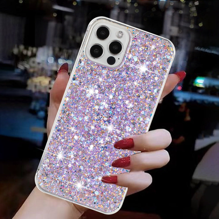 For iPhone 11 Pro Max Transparent Frame Glitter Powder TPU Phone Case