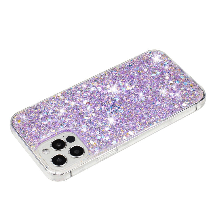 For iPhone 12 Pro Transparent Frame Glitter Powder TPU Phone Case