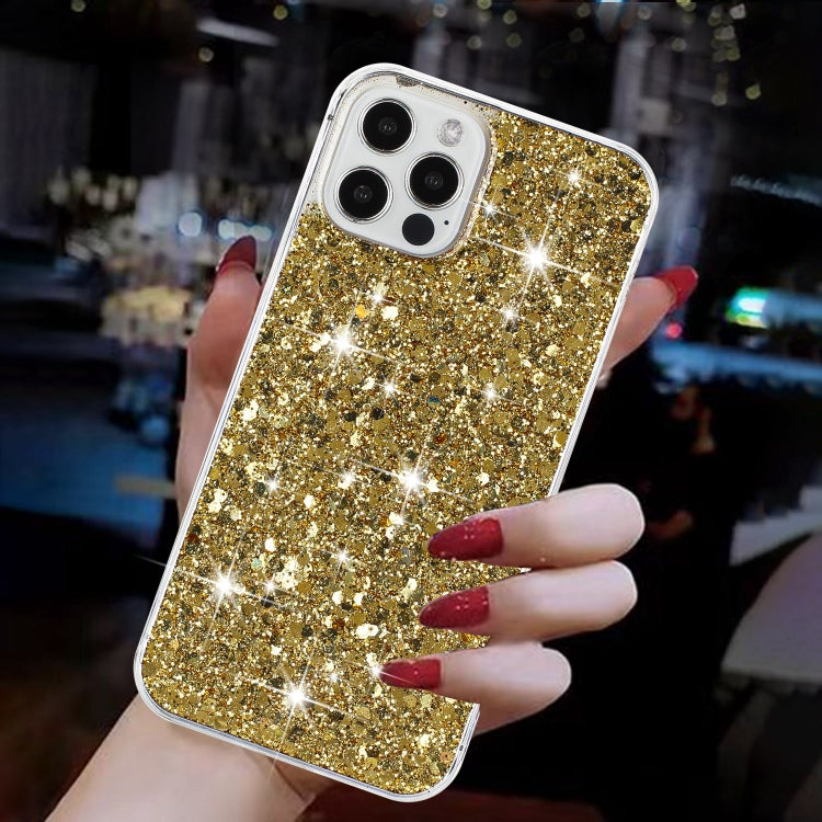 For iPhone 12 Pro Max Transparent Frame Glitter Powder TPU Phone Case