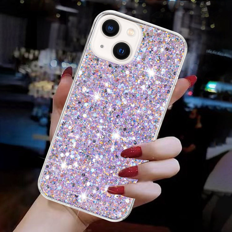For iPhone 13 Transparent Frame Glitter Powder TPU Phone Case