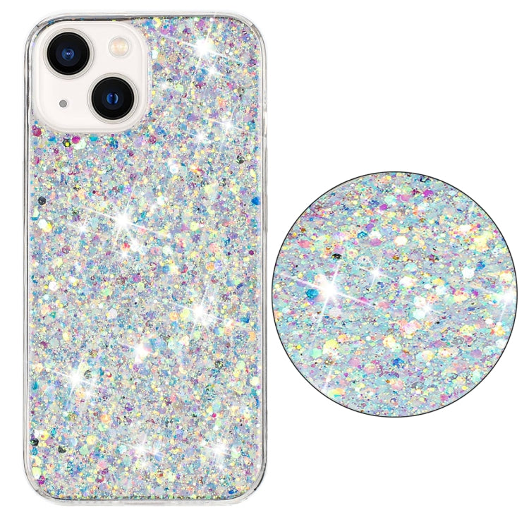 For iPhone 14 Transparent Frame Glitter Powder TPU Phone Case