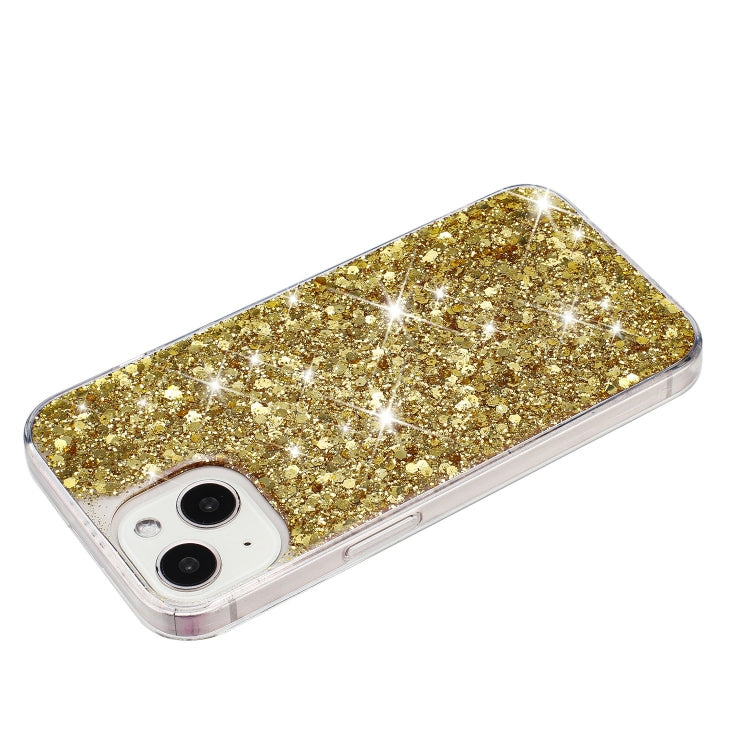 For iPhone 14 Plus Transparent Frame Glitter Powder TPU Phone Case