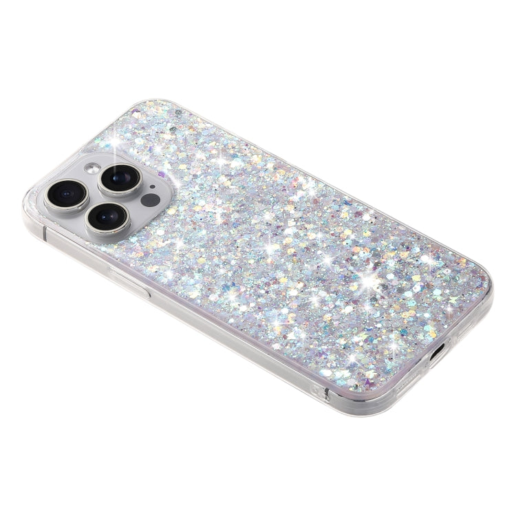 For iPhone 14 Pro Transparent Frame Glitter Powder TPU Phone Case