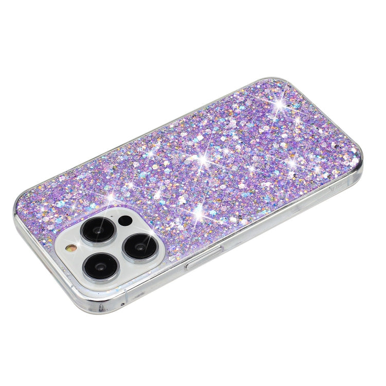 For iPhone 14 Pro Transparent Frame Glitter Powder TPU Phone Case