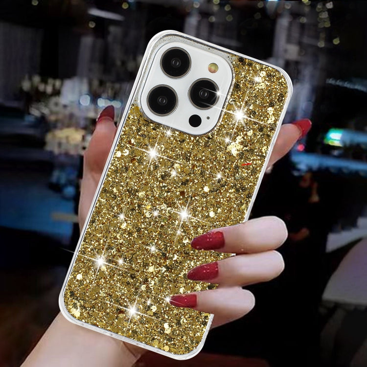 For iPhone 14 Pro Transparent Frame Glitter Powder TPU Phone Case