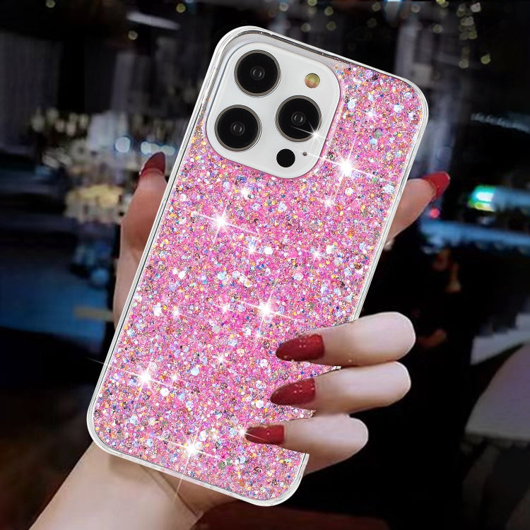 For iPhone 14 Pro Max Transparent Frame Glitter Powder TPU Phone Case