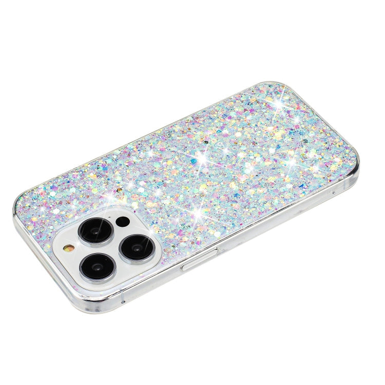 For iPhone 14 Pro Max Transparent Frame Glitter Powder TPU Phone Case