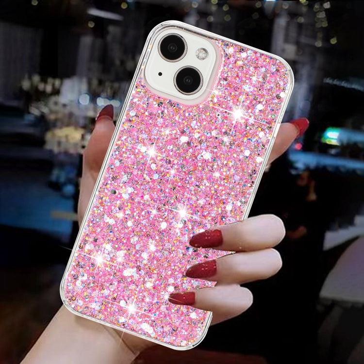 For iPhone 15 Plus Transparent Frame Glitter Powder TPU Phone Case
