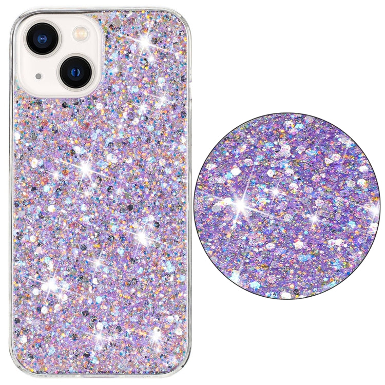For iPhone 15 Plus Transparent Frame Glitter Powder TPU Phone Case