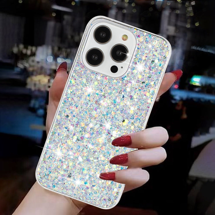 For iPhone 15 Pro Transparent Frame Glitter Powder TPU Phone Case