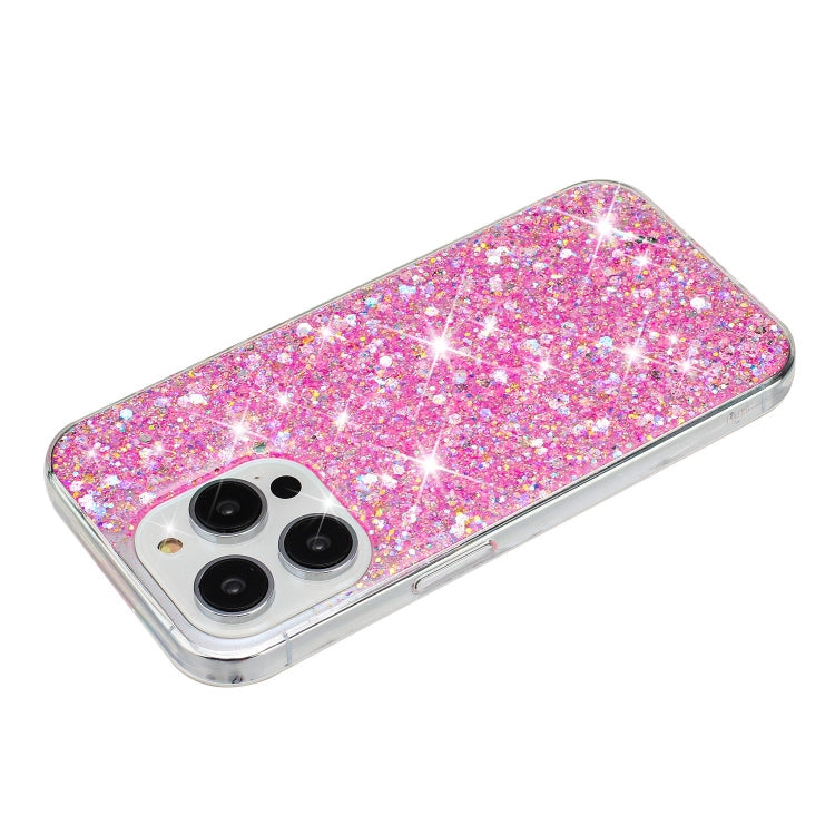 For iPhone 15 Pro Max Transparent Frame Glitter Powder TPU Phone Case