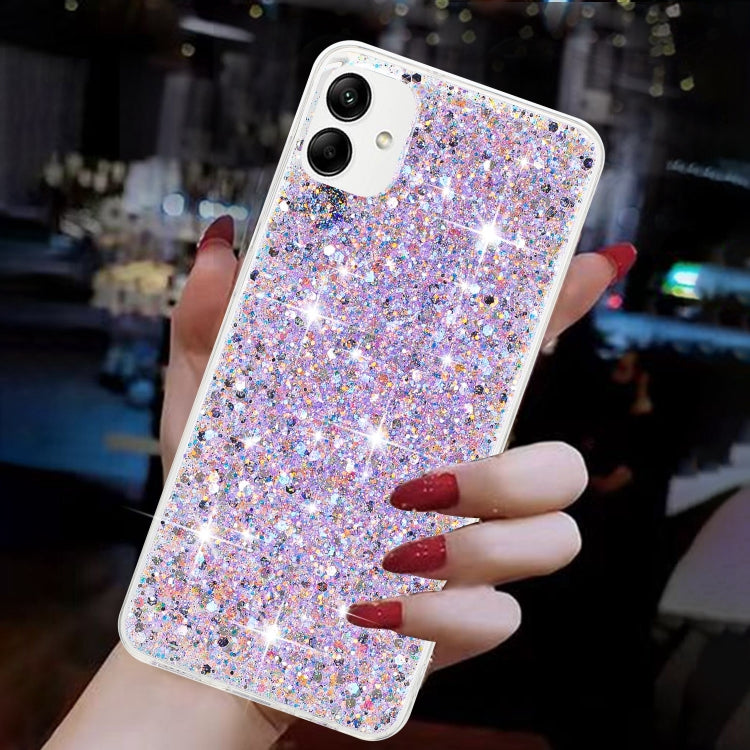 For Samsung Galaxy A05 Transparent Frame Glitter Powder TPU Phone Case