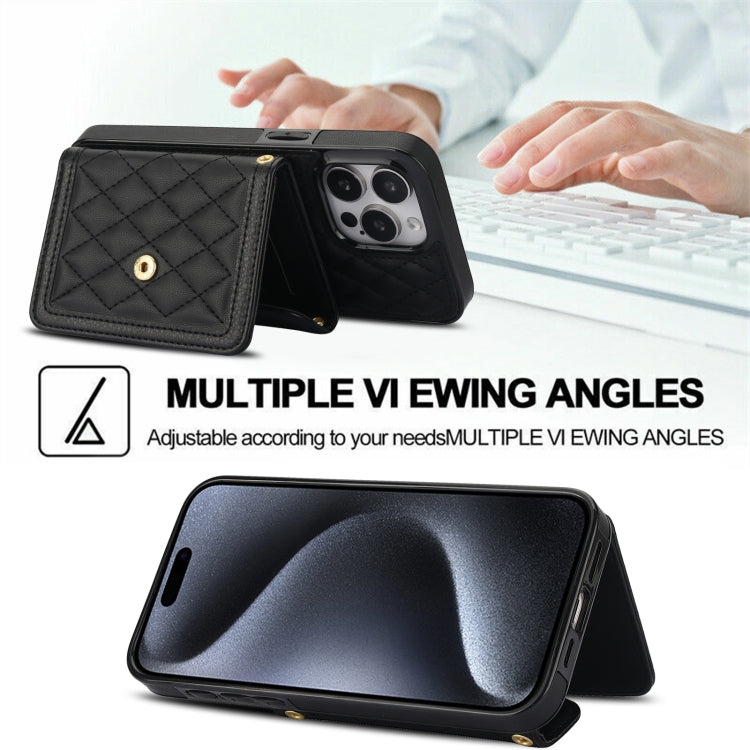 For iPhone 12 mini Splicing Rhombic Texture Card Bag Phone Case with Long Lanyard