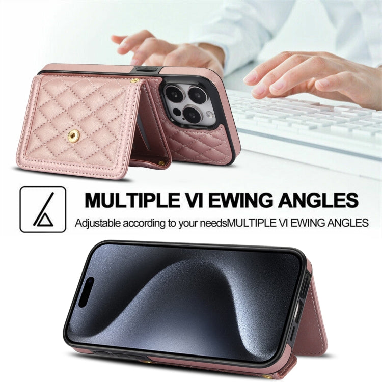 For iPhone 13 mini Splicing Rhombic Texture Card Bag Phone Case with Long Lanyard