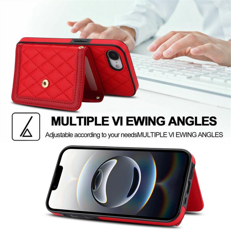 For iPhone 17e / 16e Splicing Rhombic Texture Card Bag Phone Case with Long Lanyard