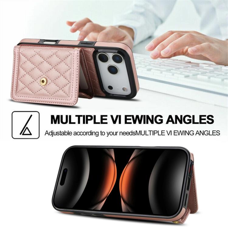 For iPhone 17 Pro Max Splicing Rhombic Texture Card Bag Phone Case with Long Lanyard