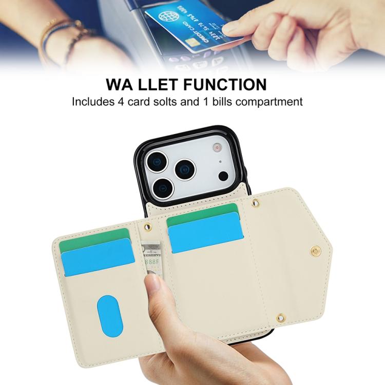 For iPhone 17 Pro Splicing Rhombic Texture Card Bag Phone Case with Long Lanyard