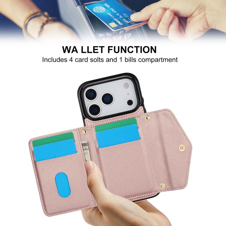 For iPhone 17 Pro Splicing Rhombic Texture Card Bag Phone Case with Long Lanyard