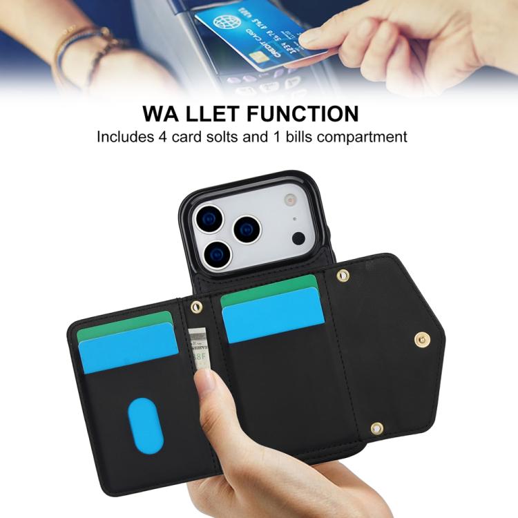 For iPhone 17 Pro Splicing Rhombic Texture Card Bag Phone Case with Long Lanyard
