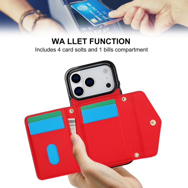 For iPhone 17 Pro Splicing Rhombic Texture Card Bag Phone Case with Long Lanyard