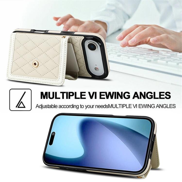 For iPhone Air Splicing Rhombic Texture Card Bag Phone Case with Long Lanyard