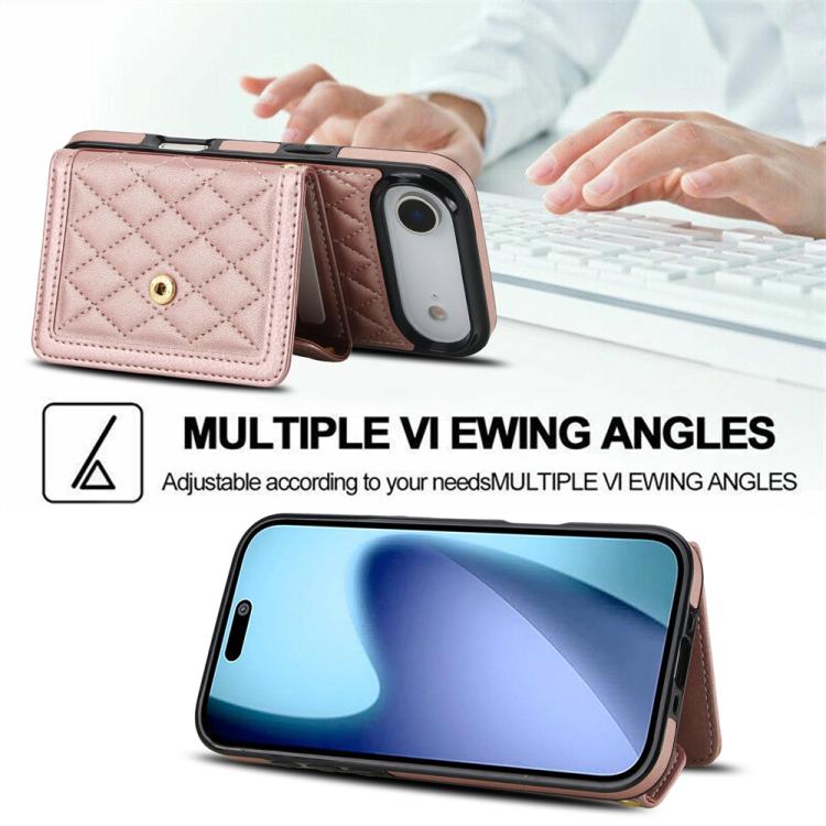 For iPhone Air Splicing Rhombic Texture Card Bag Phone Case with Long Lanyard