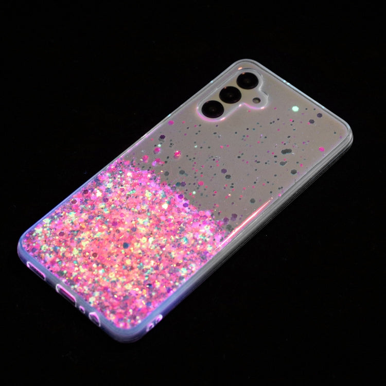 For Samsung Galaxy A04S Transparent Frame Noctilucent Glitter Powder TPU Phone Case