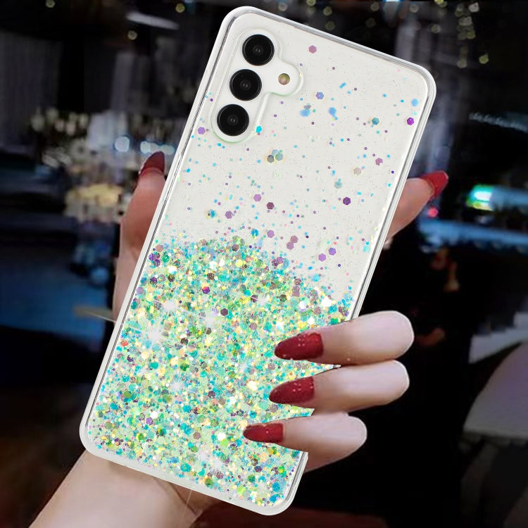 For Samsung Galaxy A04S Transparent Frame Noctilucent Glitter Powder TPU Phone Case