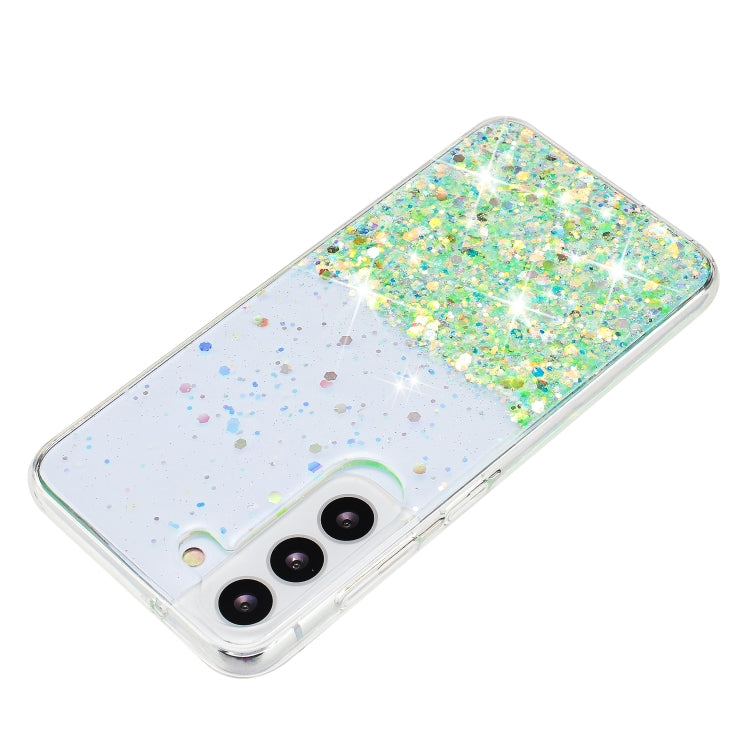 For Samsung Galaxy S23+ 5G Transparent Frame Noctilucent Glitter Powder TPU Phone Case