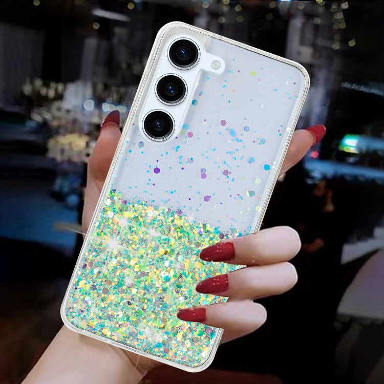 For Samsung Galaxy S23+ 5G Transparent Frame Noctilucent Glitter Powder TPU Phone Case