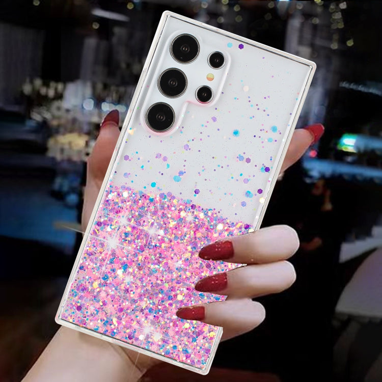 For Samsung Galaxy S23 Ultra 5G Transparent Frame Noctilucent Glitter Powder TPU Phone Case