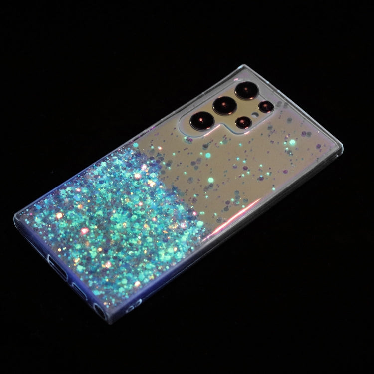For Samsung Galaxy S23 Ultra 5G Transparent Frame Noctilucent Glitter Powder TPU Phone Case