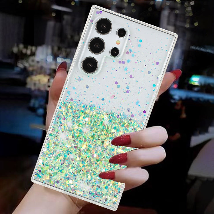 For Samsung Galaxy S24 Ultra 5G Transparent Frame Noctilucent Glitter Powder TPU Phone Case