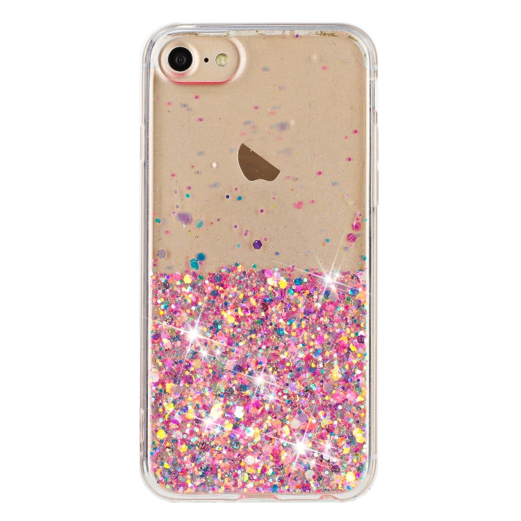 For iPhone 8 / 7 Transparent Frame Noctilucent Glitter Powder TPU Phone Case