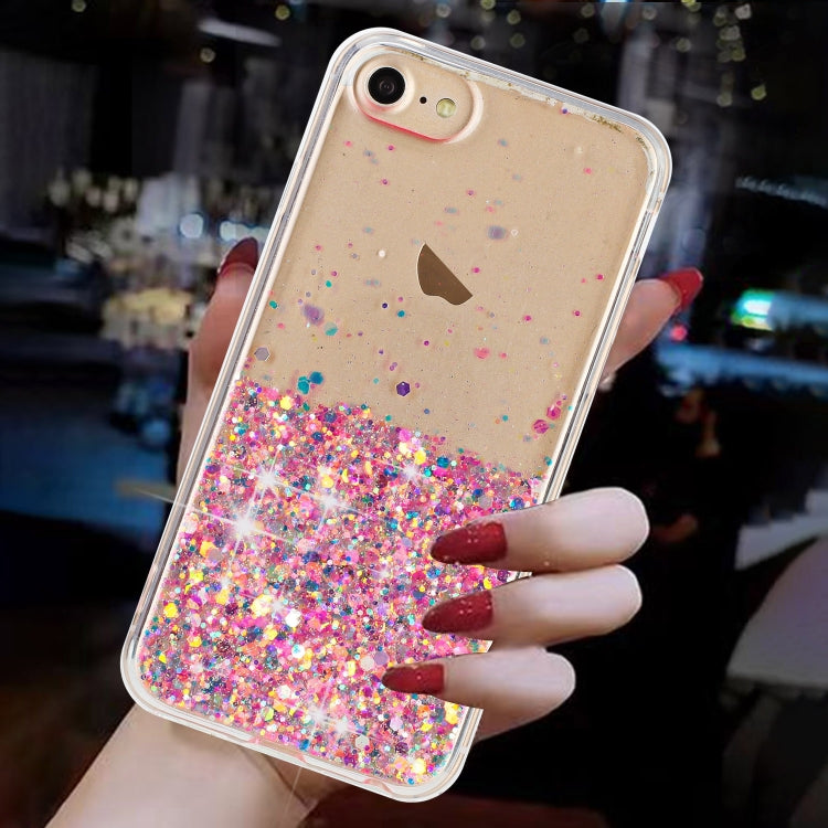 For iPhone 8 / 7 Transparent Frame Noctilucent Glitter Powder TPU Phone Case