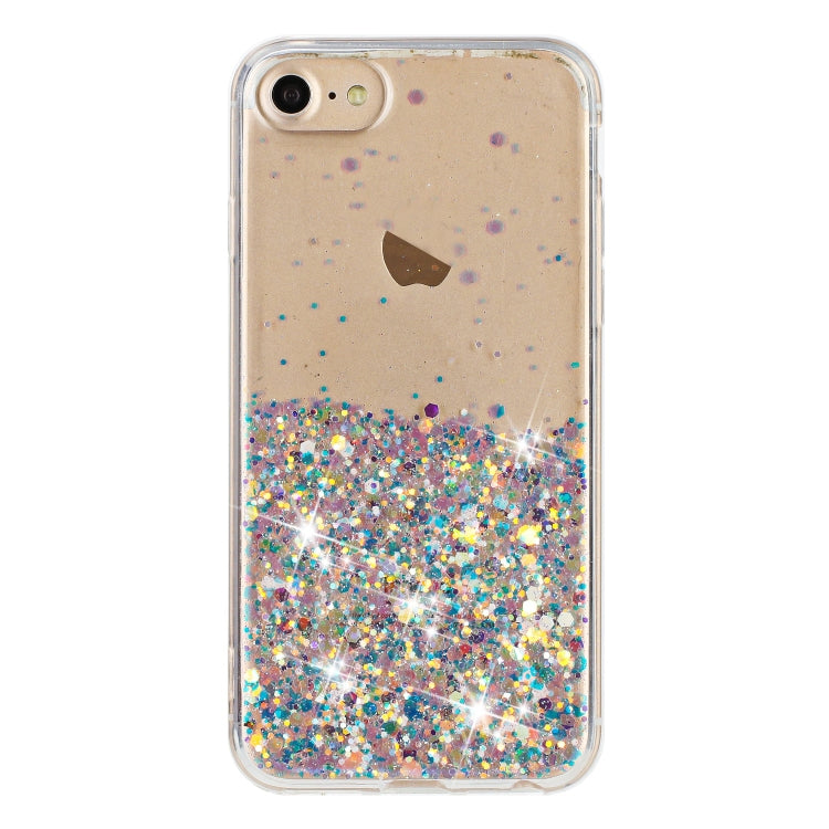 For iPhone 8 / 7 Transparent Frame Noctilucent Glitter Powder TPU Phone Case