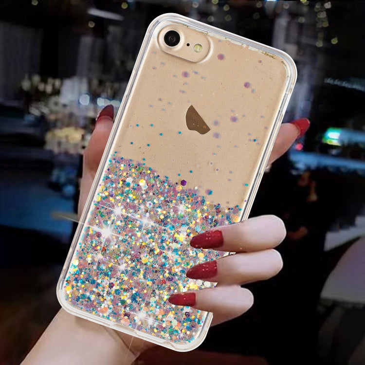 For iPhone 8 / 7 Transparent Frame Noctilucent Glitter Powder TPU Phone Case