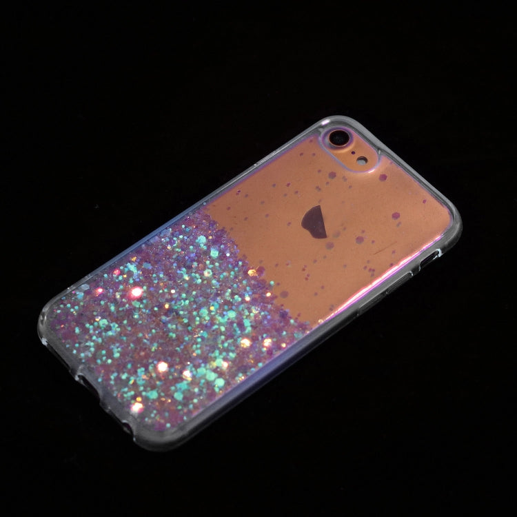 For iPhone 8 / 7 Transparent Frame Noctilucent Glitter Powder TPU Phone Case