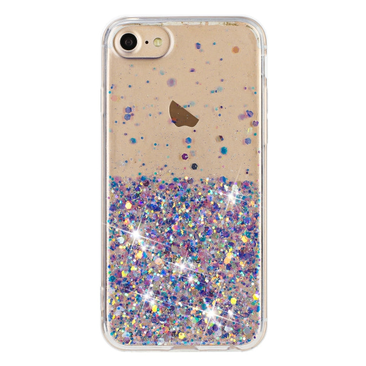 For iPhone 8 / 7 Transparent Frame Noctilucent Glitter Powder TPU Phone Case