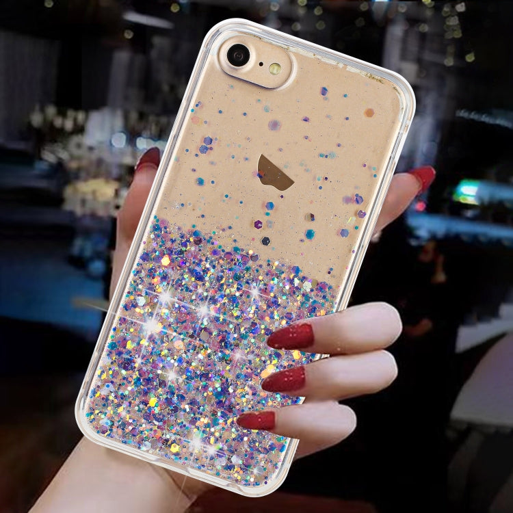 For iPhone 8 / 7 Transparent Frame Noctilucent Glitter Powder TPU Phone Case