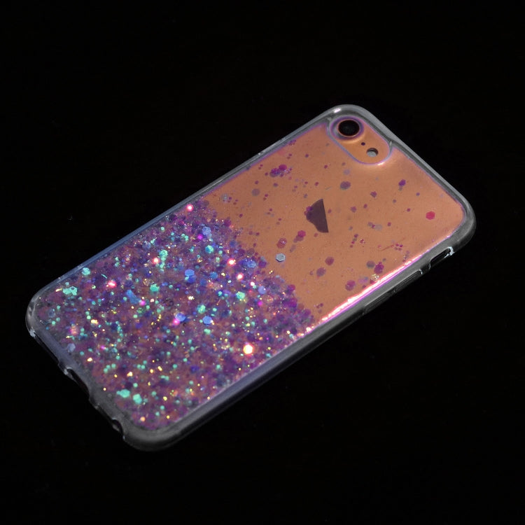 For iPhone 8 / 7 Transparent Frame Noctilucent Glitter Powder TPU Phone Case