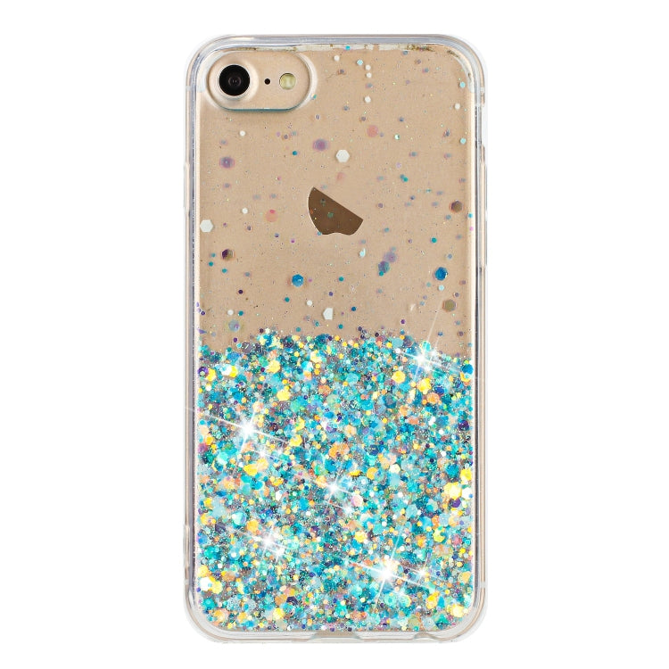 For iPhone 8 / 7 Transparent Frame Noctilucent Glitter Powder TPU Phone Case